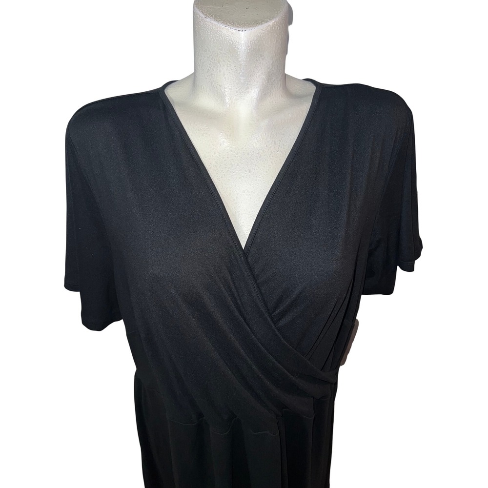 New 41 Hawthorn Elissa Surplice Dress Black Plus Size 3X Poly Span Short Sleeve - Picture 2 of 7